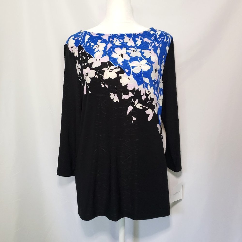 NWT Y2K Style Black Flower Pattern Stretchy Top - Croft & Barrow from Kohl's
